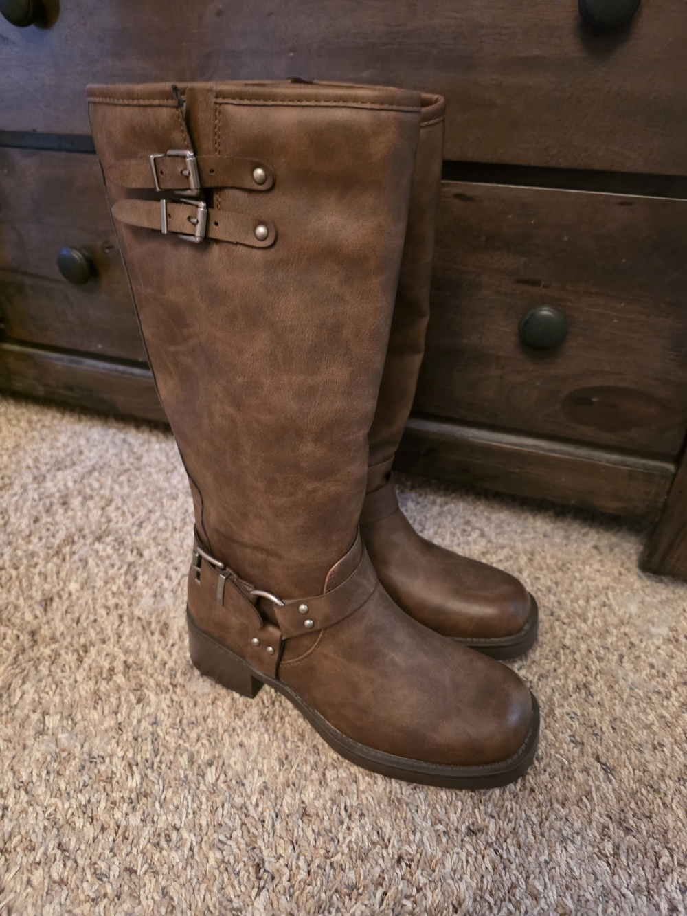 Women's Tall Brown Boots - Classic Buckle Detail